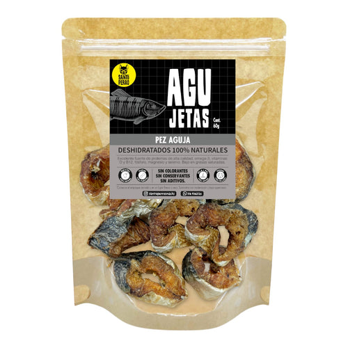 Agujetas deshidratadas, pez aguja natural para perros y gatos. Snack crujiente rico en omega 3. Santo Perro.