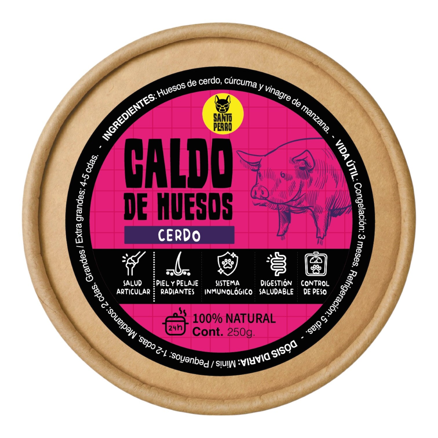 Caldo de huesos de cerdo alto en colageno santo perro.