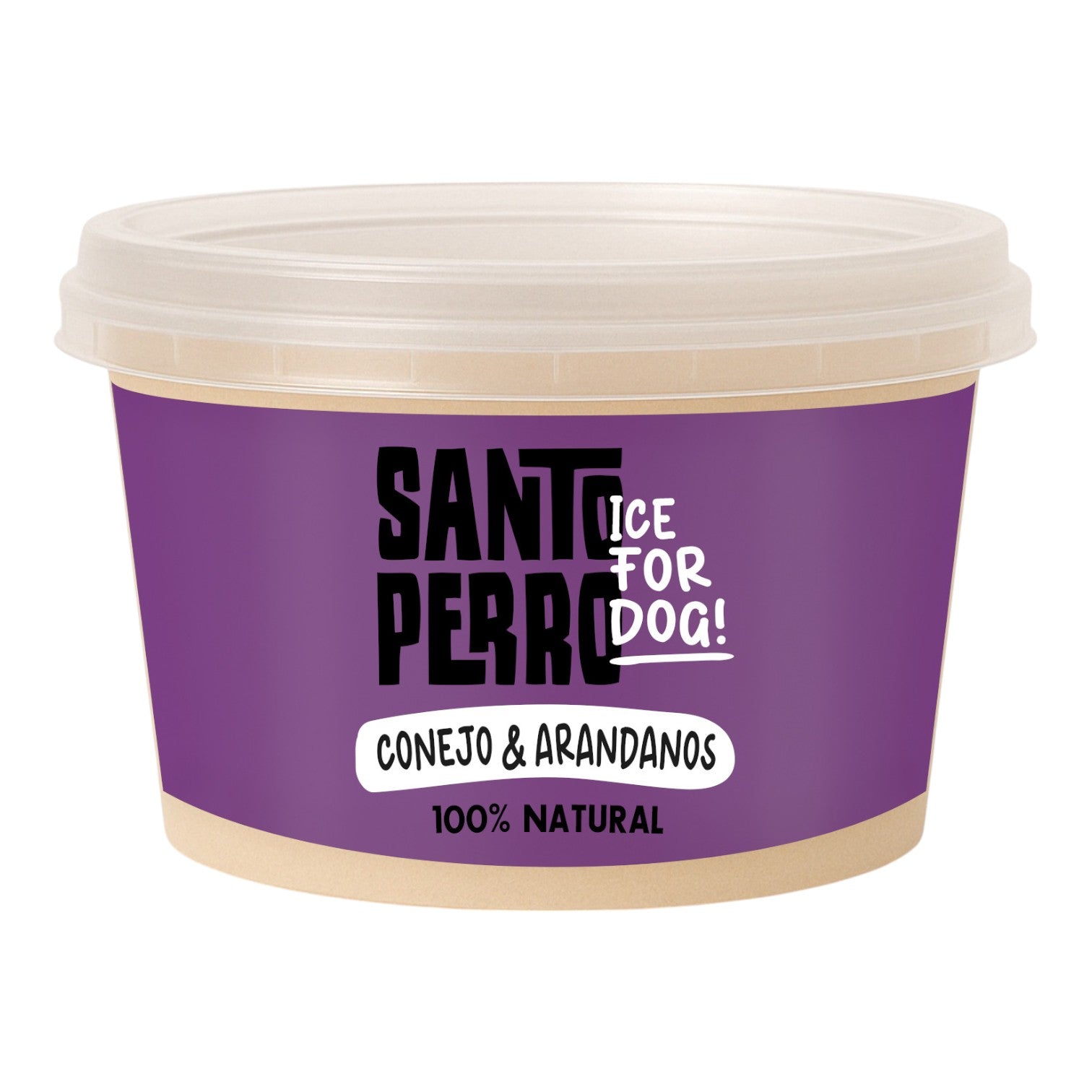 Helado natural para perros de conejo y arándanos Santo Perro 150g. Snack funcional hipoalergénico con caldo de huesos ancestral y antioxidantes naturales.