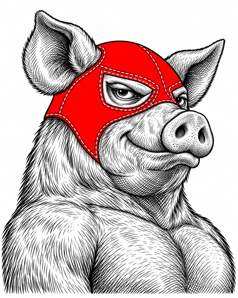 Cerdo luchador con máscara, peso medio