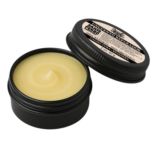 Ungüento reparador natural 60g Santo Perro. Bálsamo cicatrizante y antifúngico para perros y gatos con aloe vera, rosa mosqueta y caléndula. Tratamiento para dermatitis y heridas.